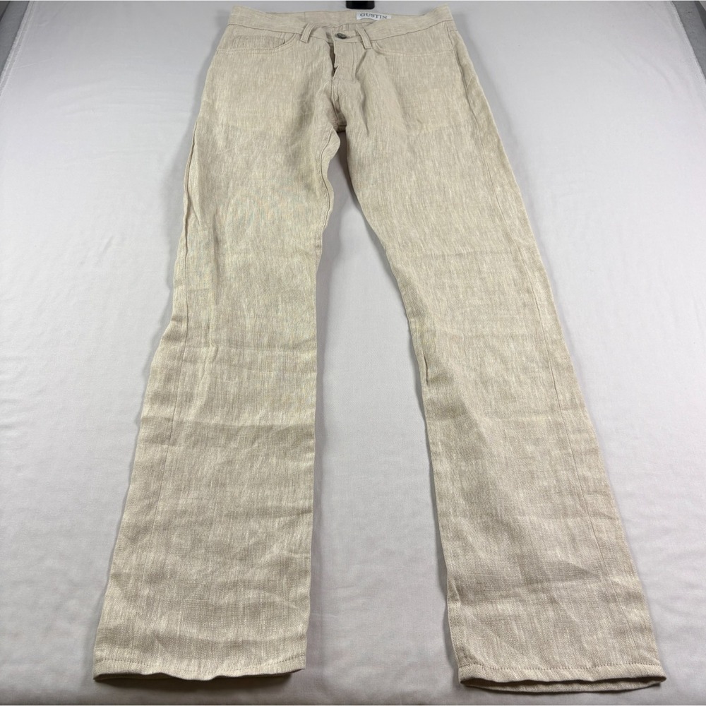 Gustin Linen Pants Mens 33 (Fits 31x34) Beige Rustic Slub 203 Straight Leg